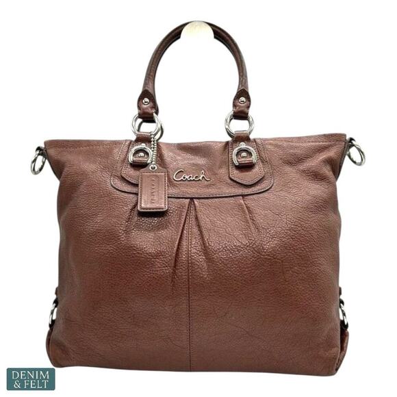 Coach Brown Leather Zoe Convertible Satchel Bag Silver Hardware Shoulder Tote - Picture 2 of 14